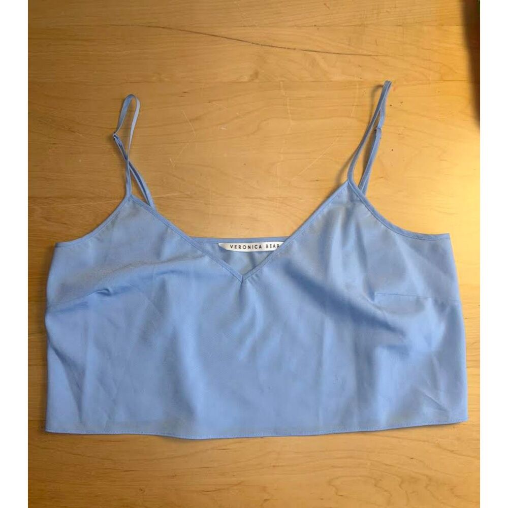 Veronica Beard Silk Light Blue V-Neck Cropped Camisole Top